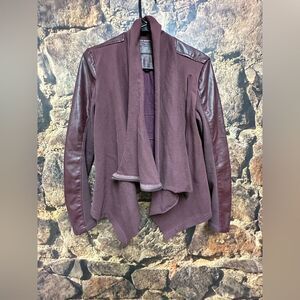 BLANK NYC Mixed Media Drape Front Jacket leather burgundy small 349